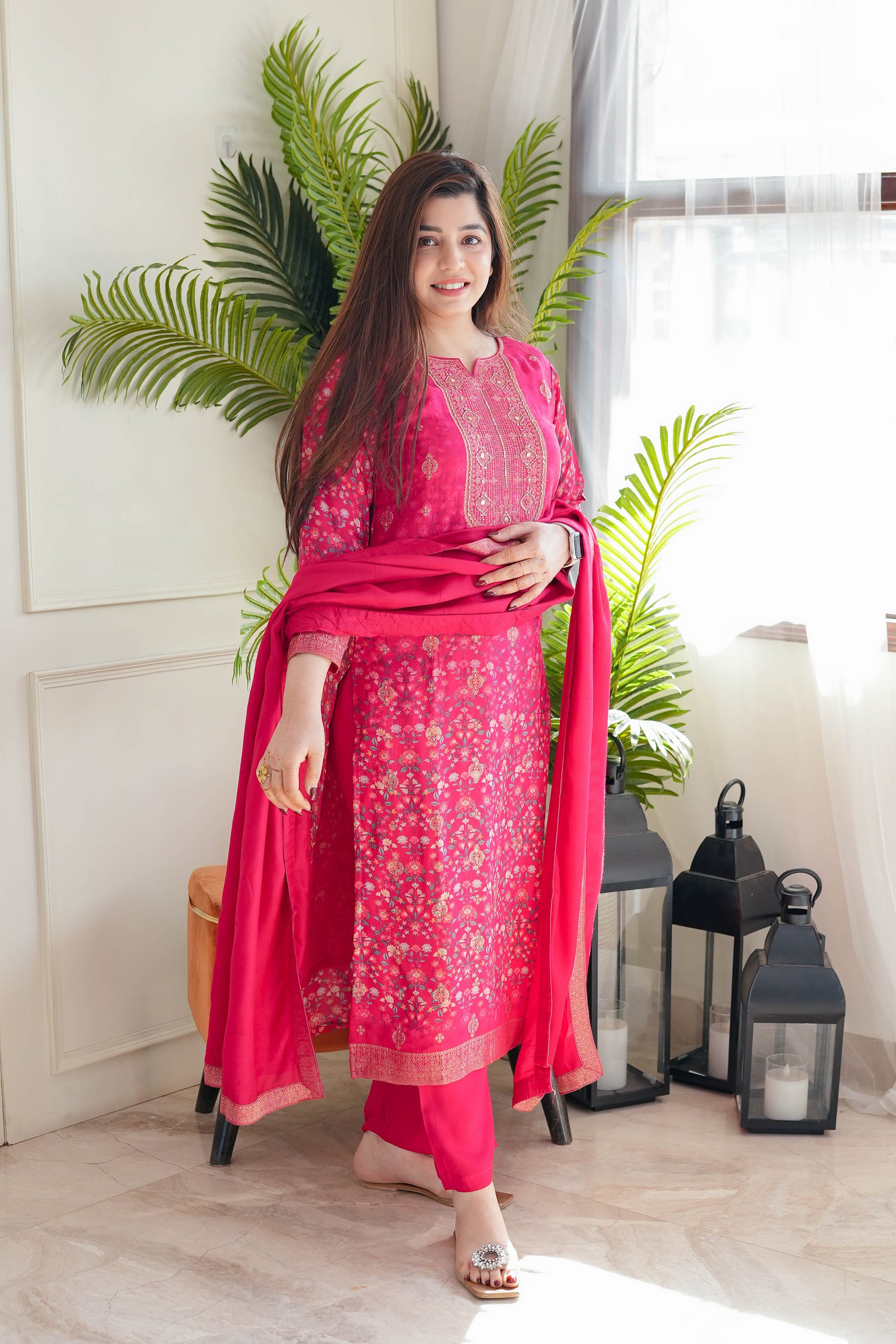 Kyra Red Silk Suit Set