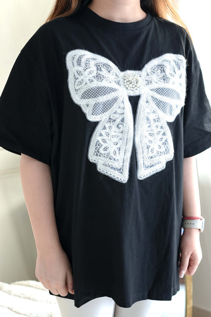 Woxa Black Bow Embellished Tshirt