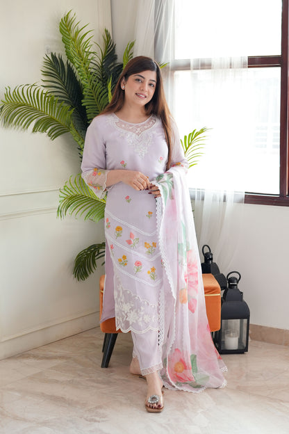 Neemra Lavender Thread Work Organza Suit