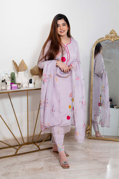 Neeram Lilac Embroidered Suit Set