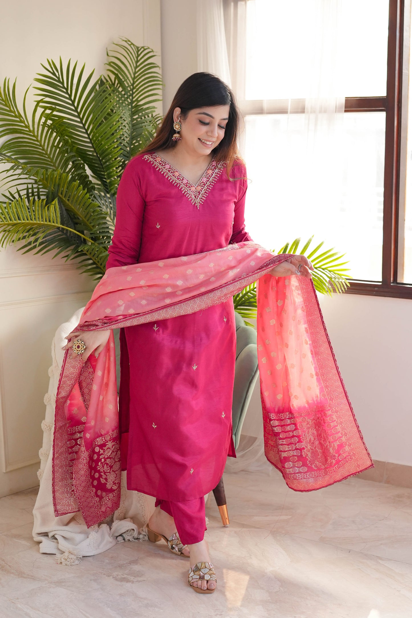 Ujjivan Pink Silk Suit Set