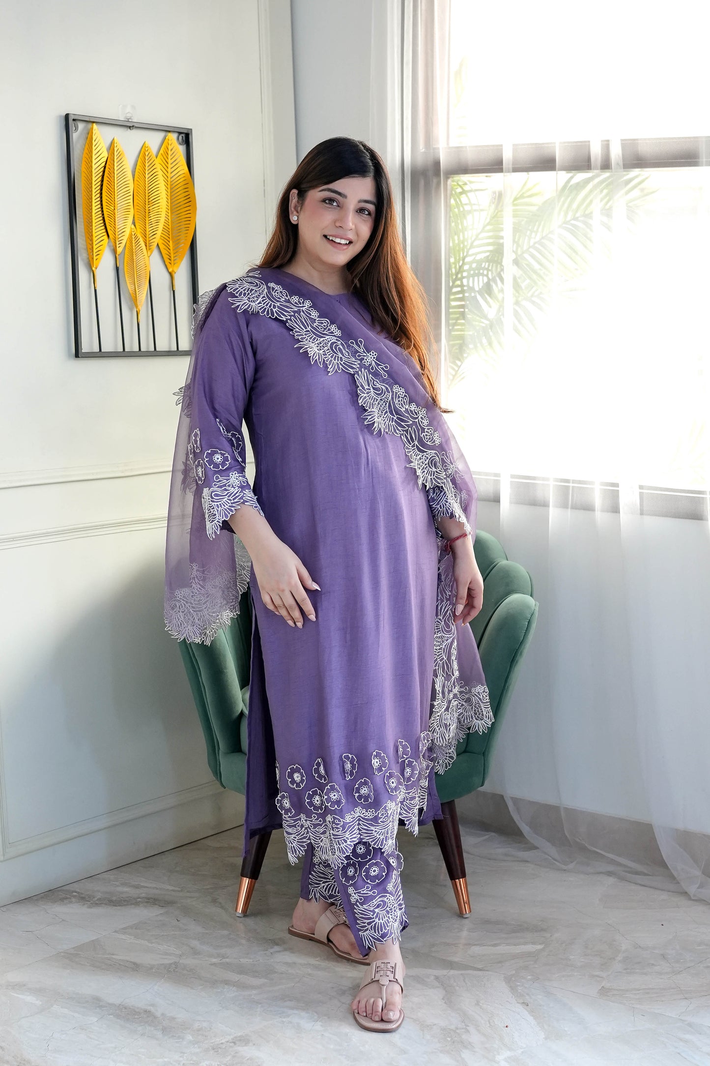 Tira Purple Thread Detailing Suit Set