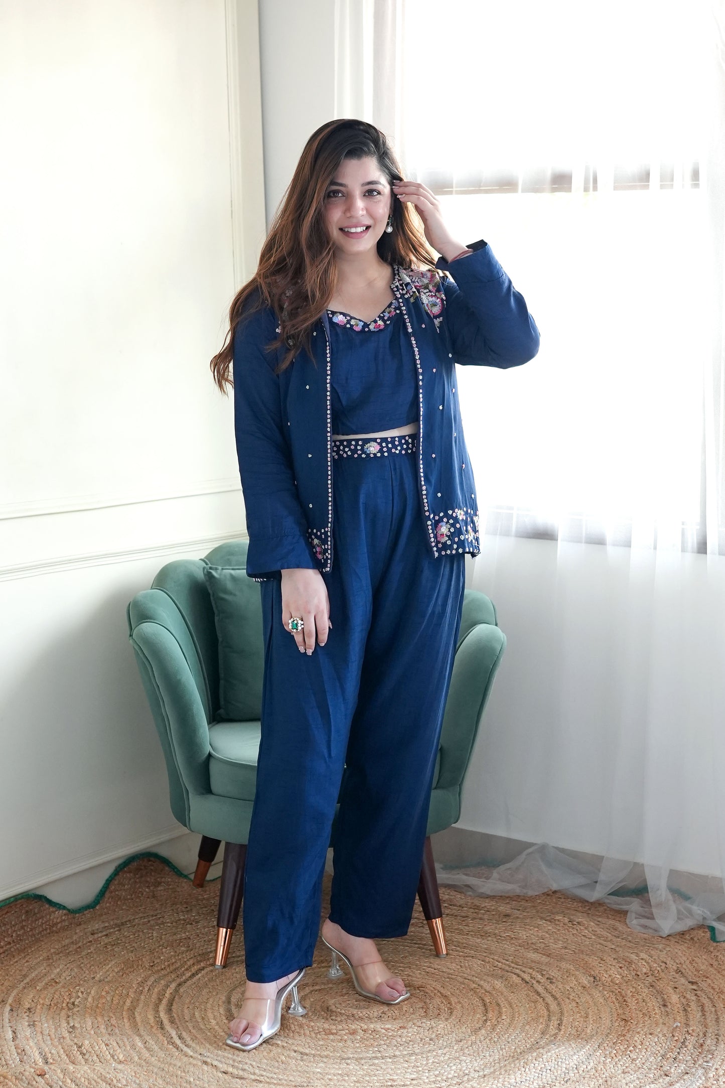 Sehr Royal Blue Embroidered Co ord Set