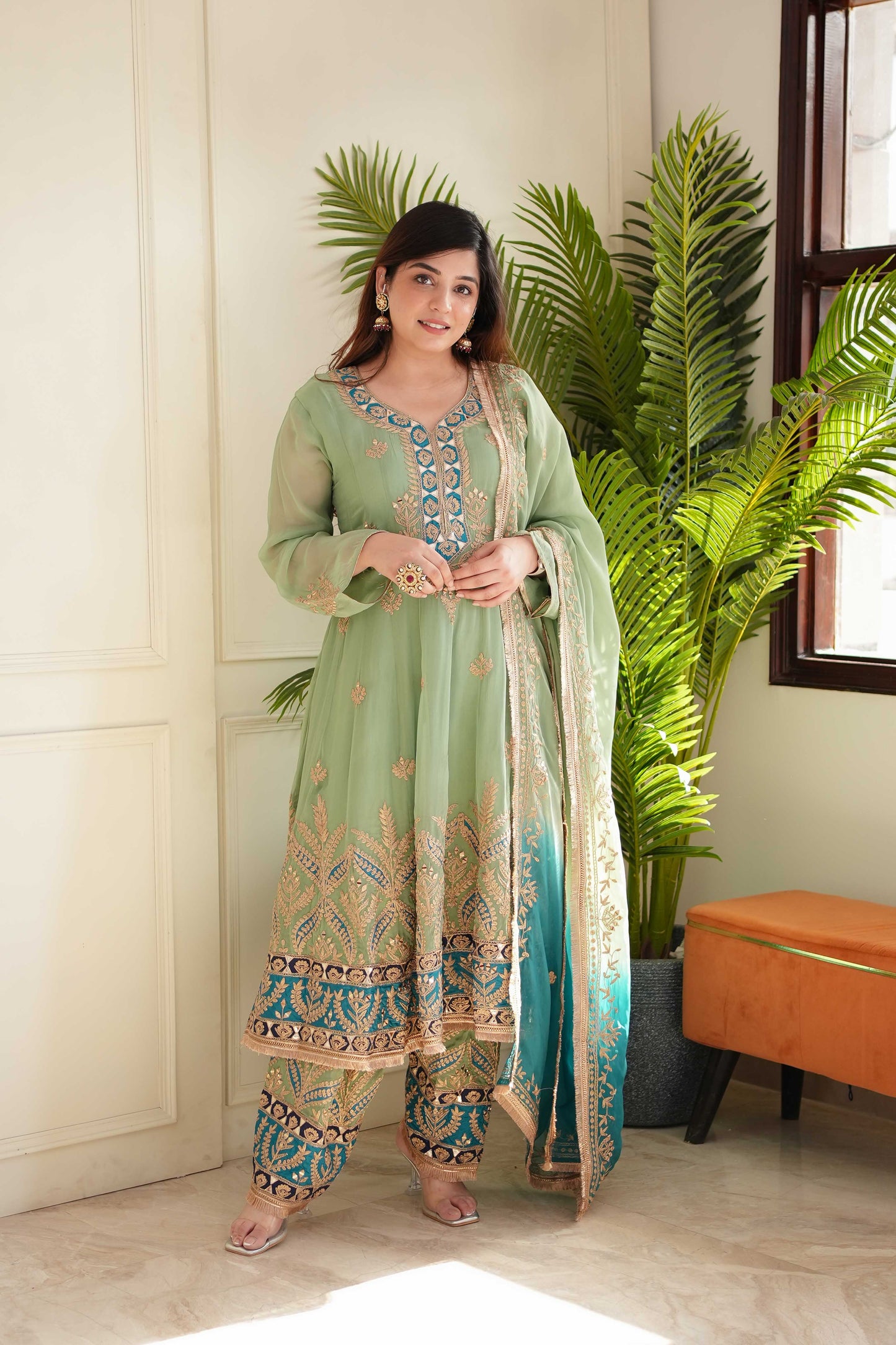 Meher Green Short Anarkali With Salwar