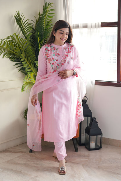 Meera Pink Embriodered Silk Suit