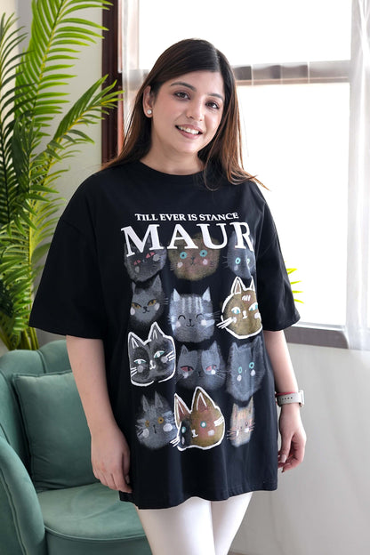 Maur Black Printed Boyfriend Fit Tshirt