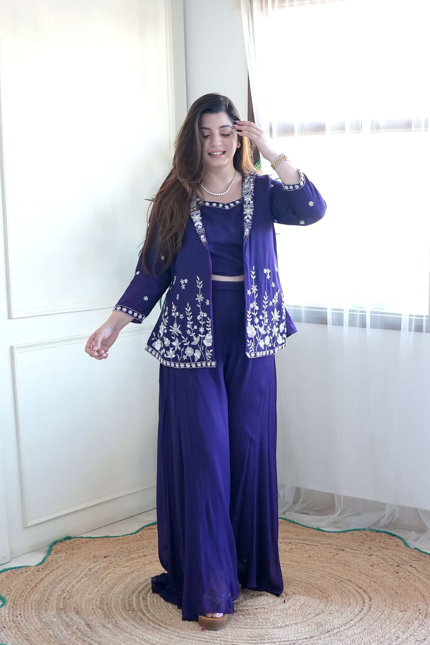 Haya Purple Embroidered Garara Set