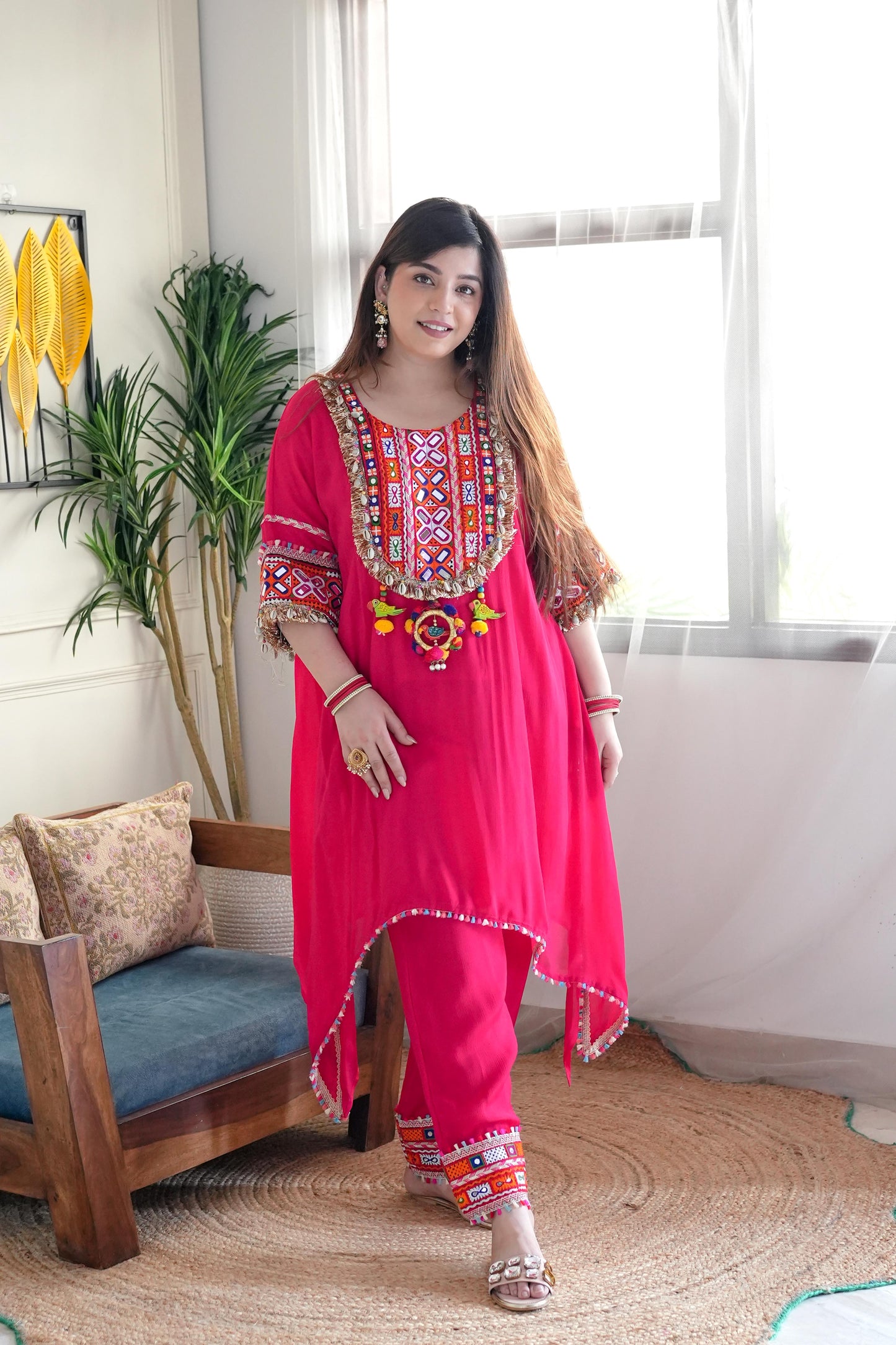 Areeb Hot Pink Embroidered Chogha Set