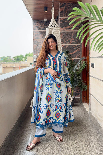 Keesa Blue Printed Suit Set