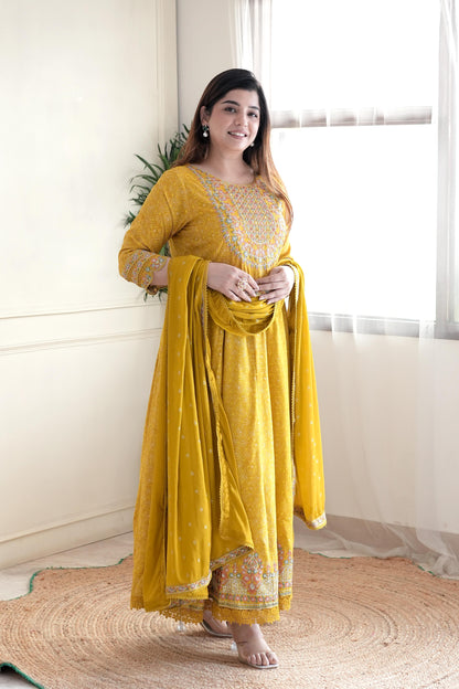 Meera Yellow Voluminous And Embroidred Anarkali Suit