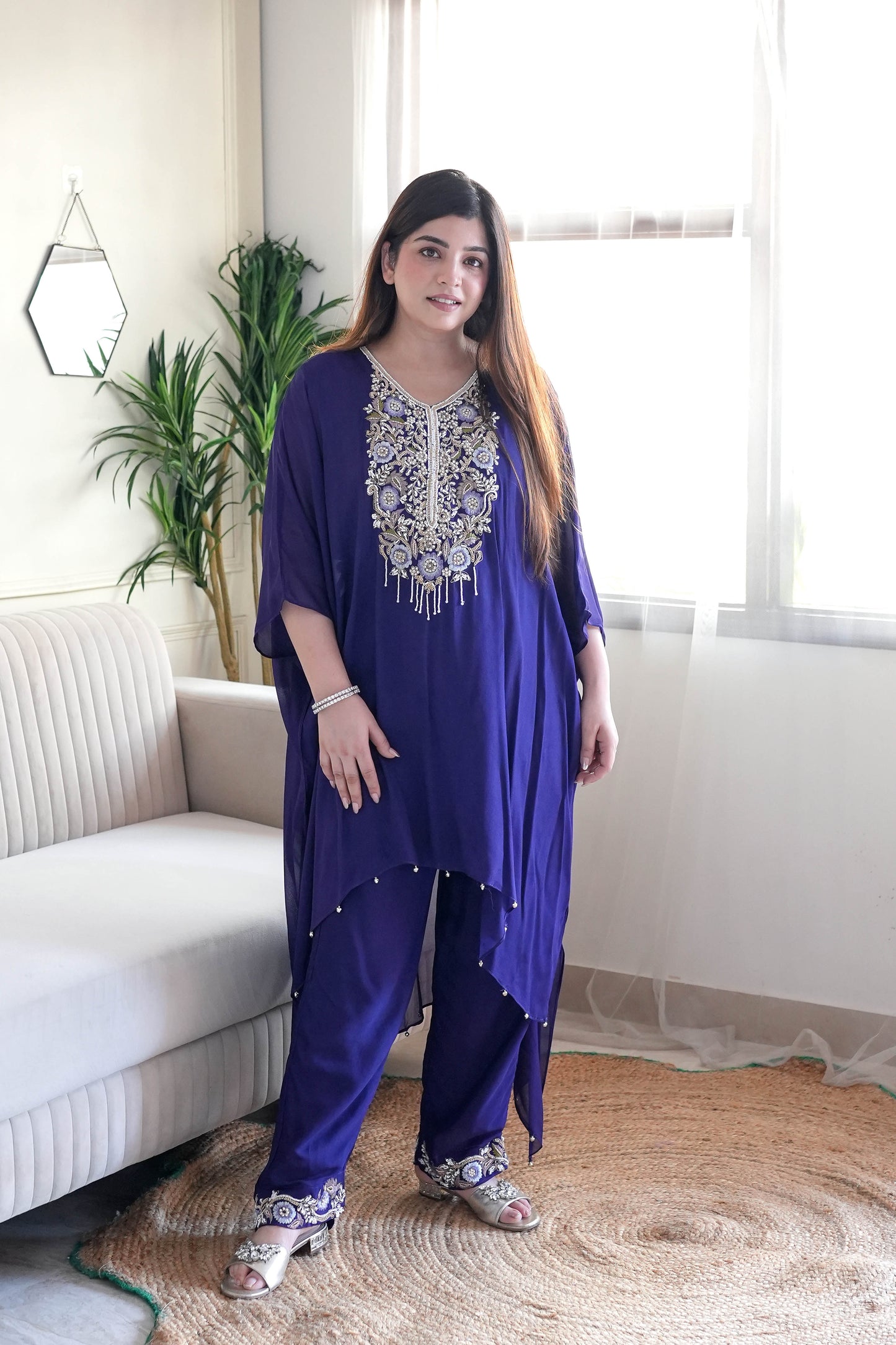 Adyaahi Purple Hand Embroidered Kaftan Set