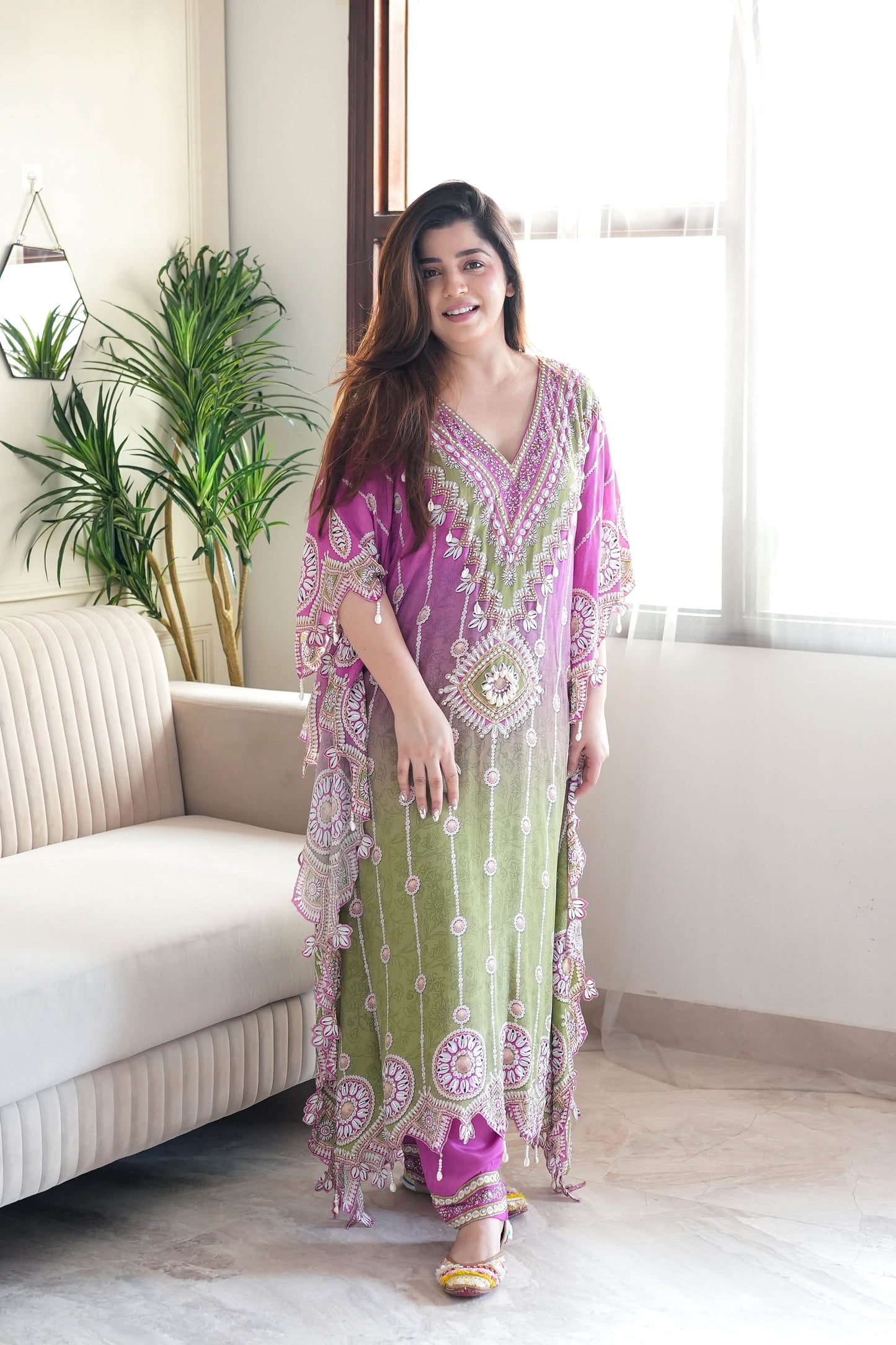 Preet Shades Of Pink Printed Kaftan Set