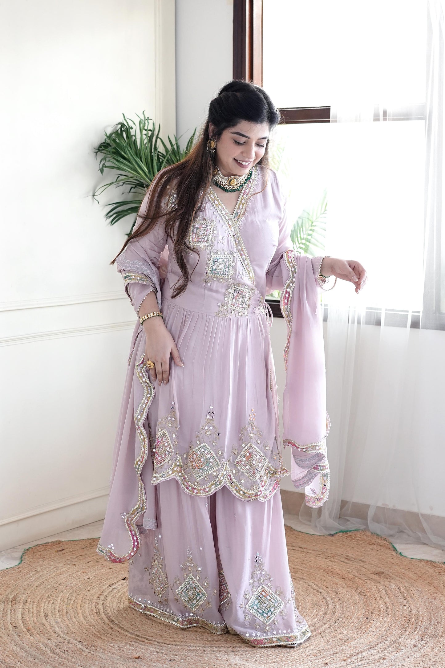 Anaya Pink Mirror Work Sharara Set