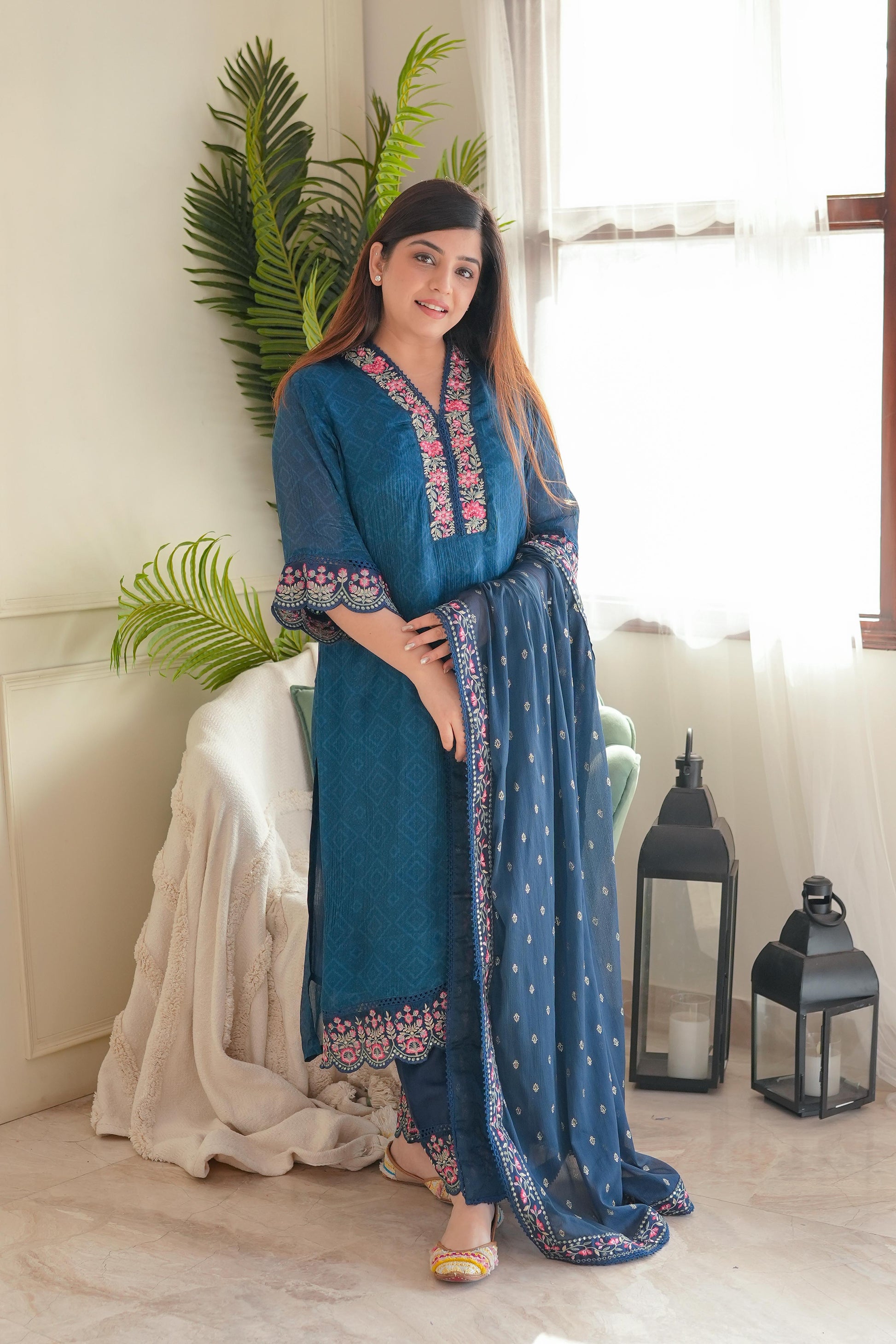 Meena Blue Embroidered Suit Set