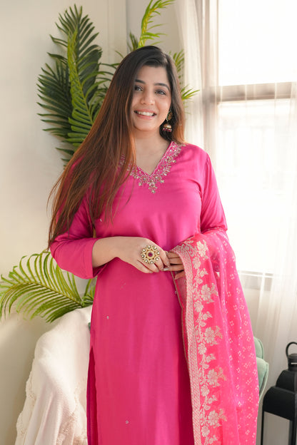 Mairah Pink Silk Suit Set