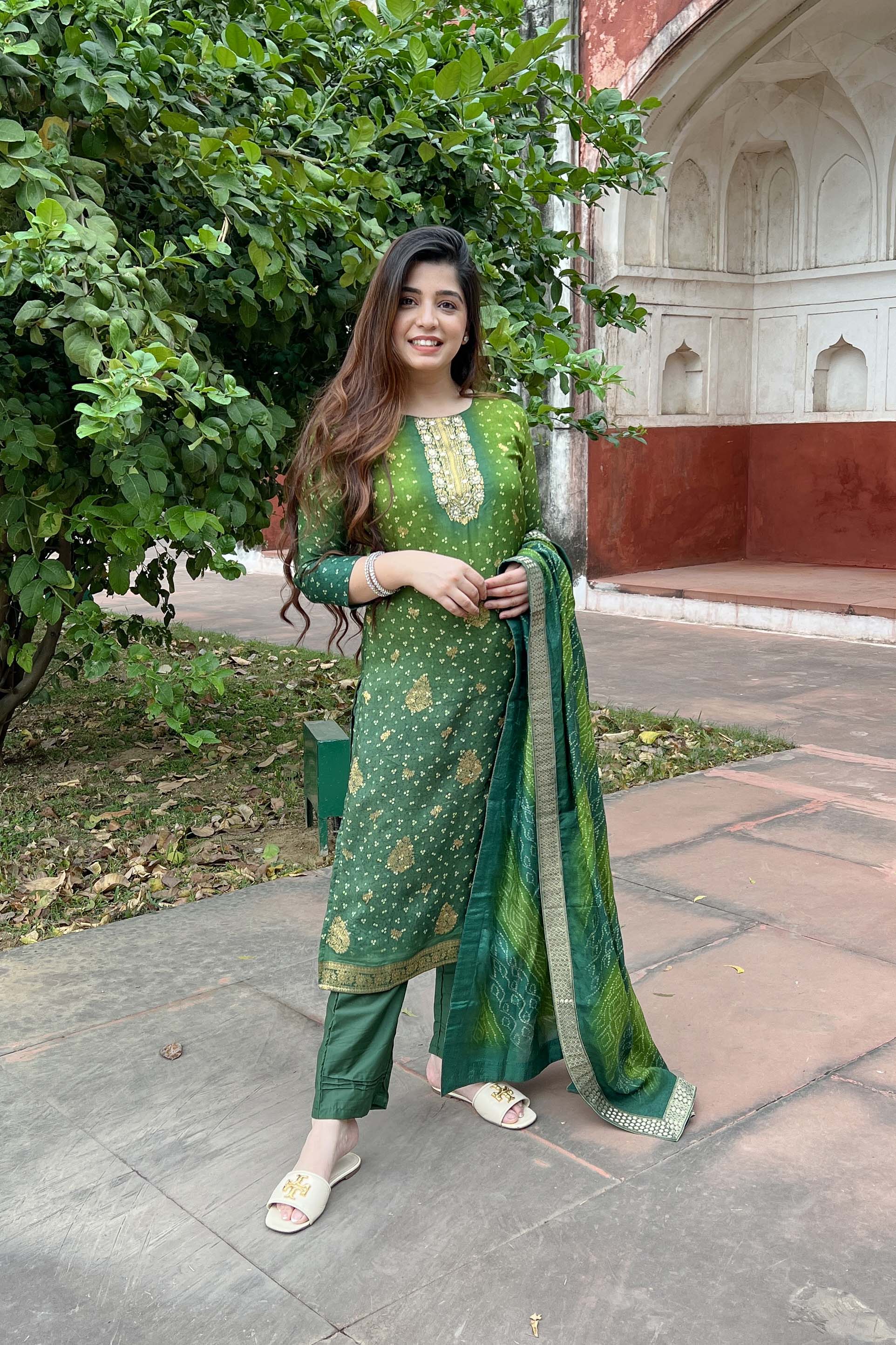 Fazana Green Silk Suit Set