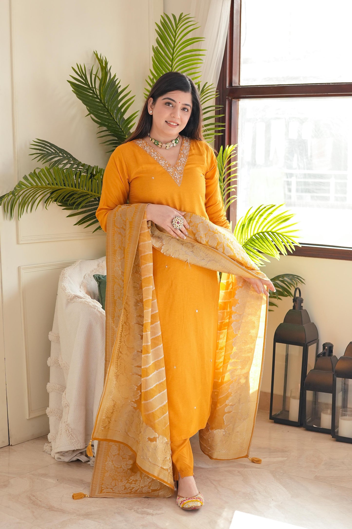 Zarah Yellow Silk Suit