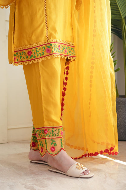 Rajha Yellow Thread Work Silk Suit