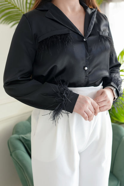 Ken Black Satin Shirt With Frills