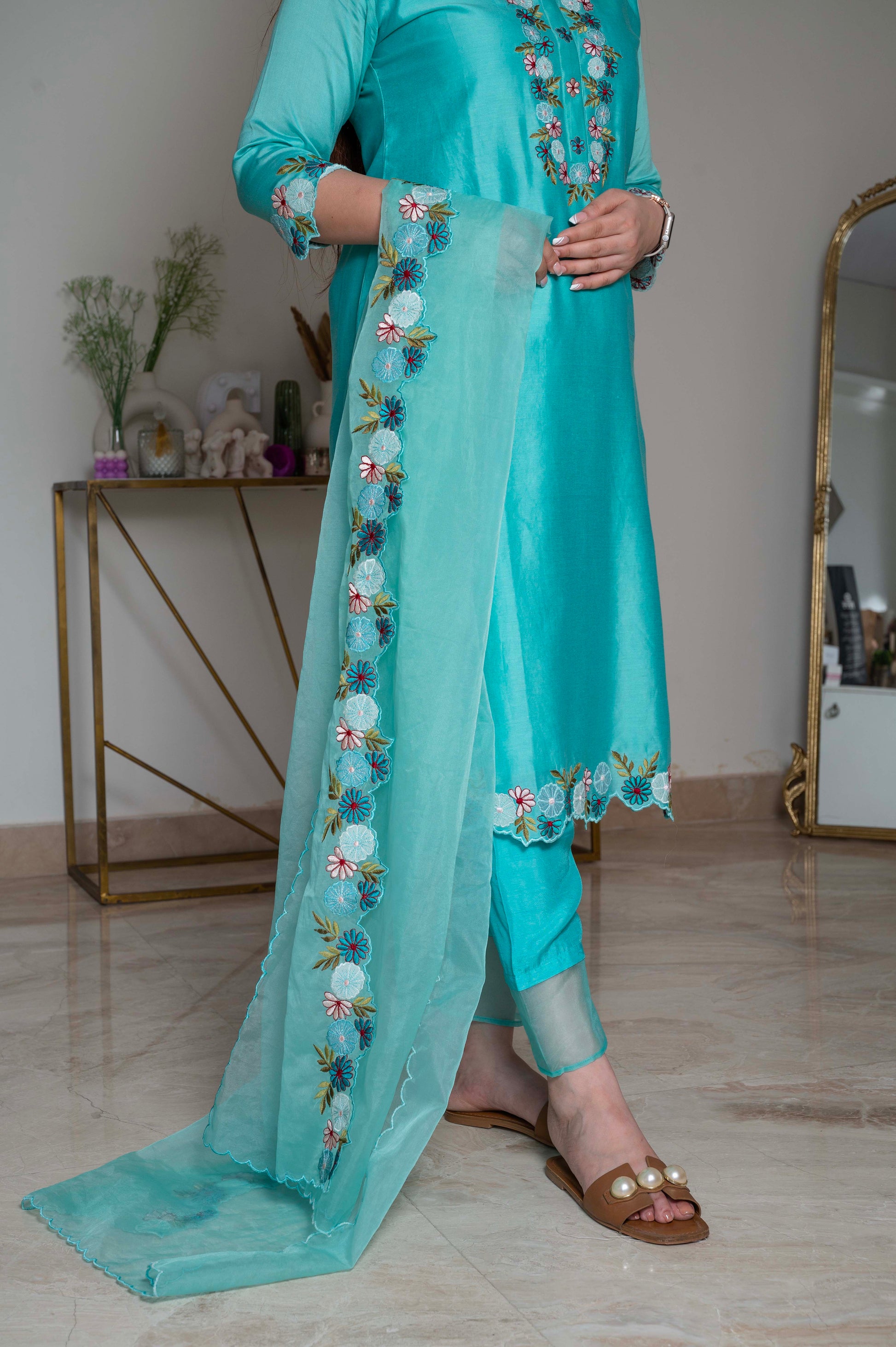 Nadira Embroidered Silk Suit Set