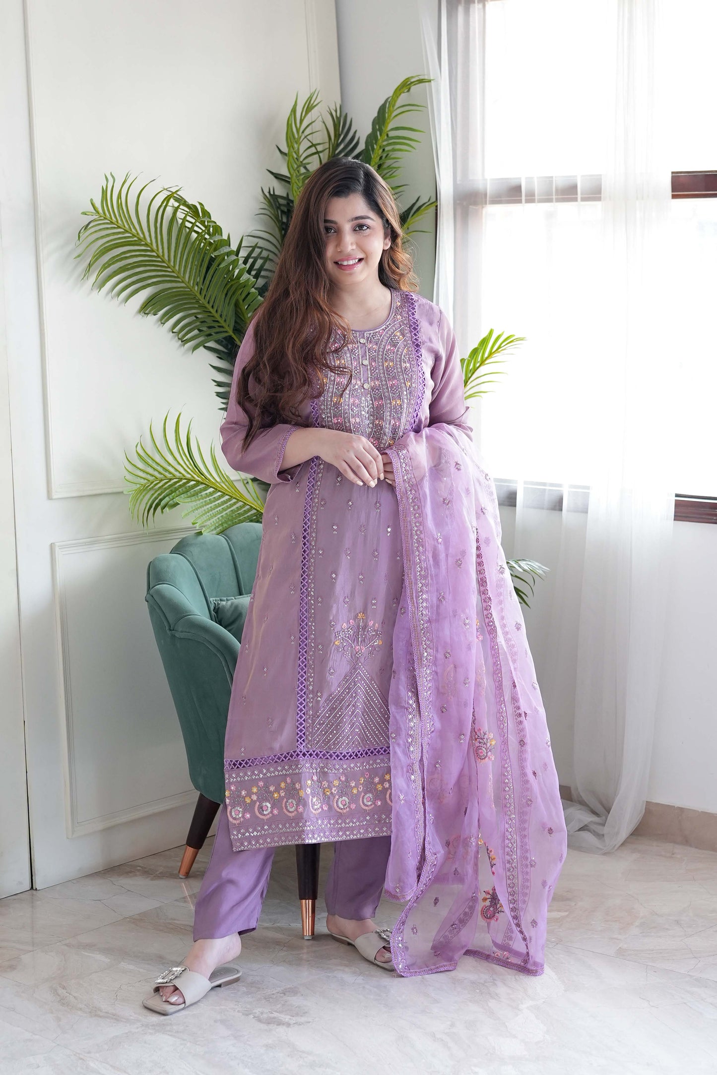 Miya Purple Embroidered Pakistani Suit