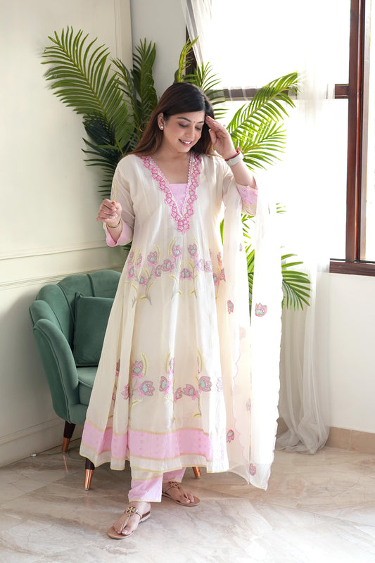 Geet Anarakali Suit With Pink Thread Detailing