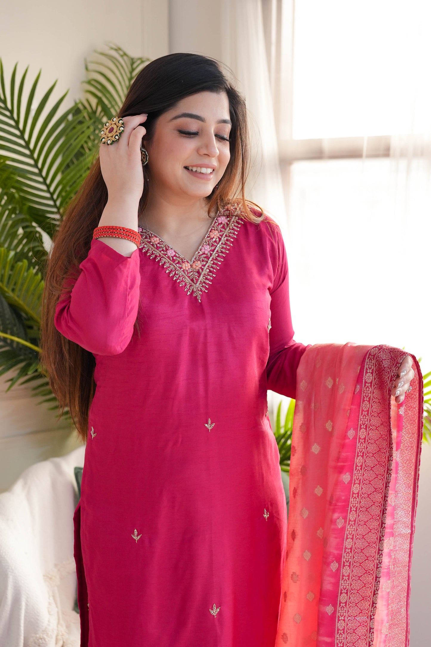 Ujjivan Pink Silk Suit Set