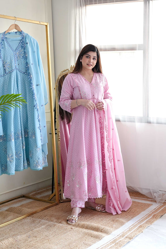 Jeena Pink Anarkali Suit Set