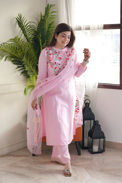 Meera Pink Embriodered Silk Suit