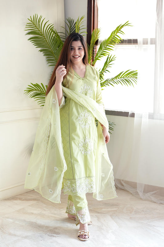 Meera Green Embroidered Suit Set