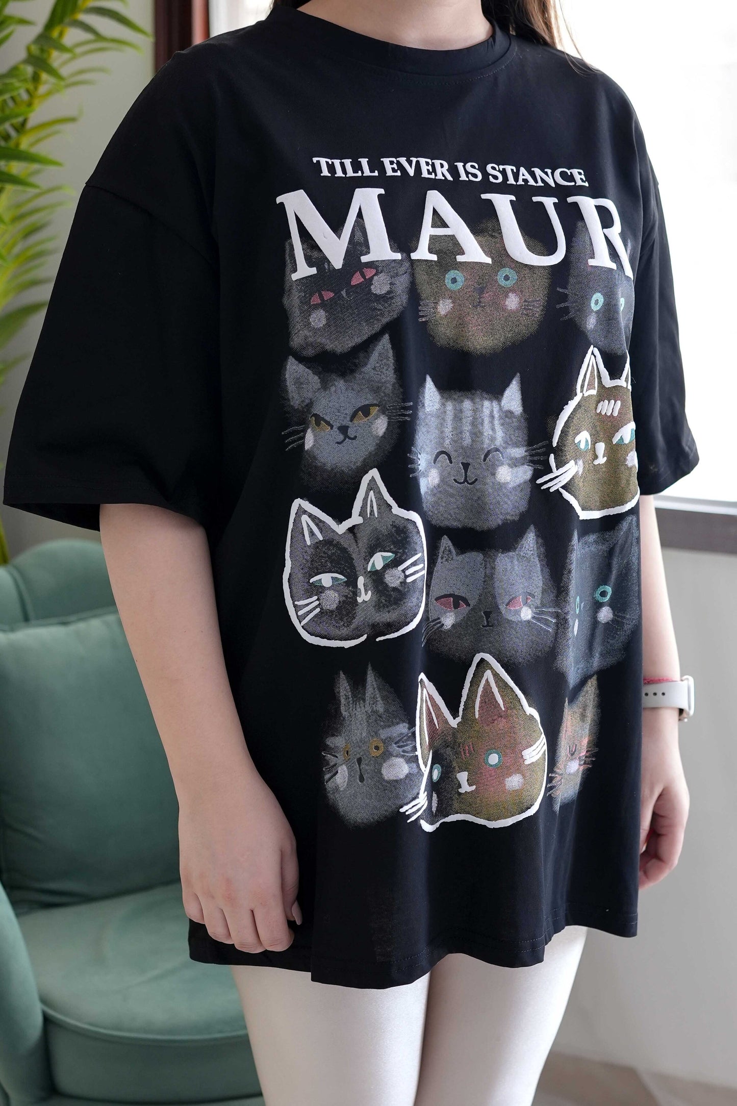 Maur Black Printed Boyfriend Fit Tshirt