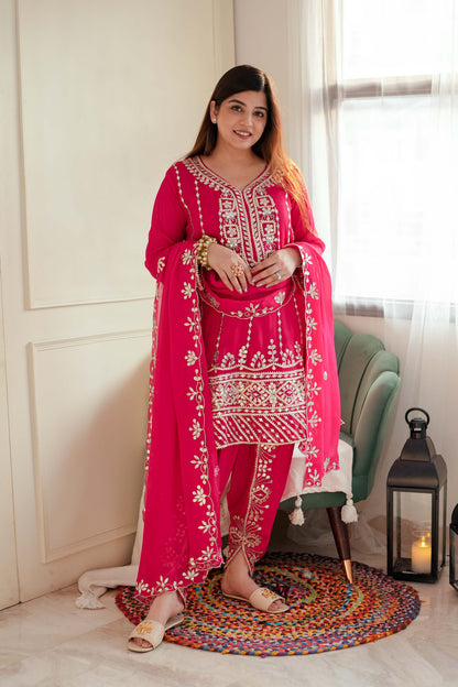 Noor Gotta Embellished Hot Pink Short Anarkali With Dhoti
