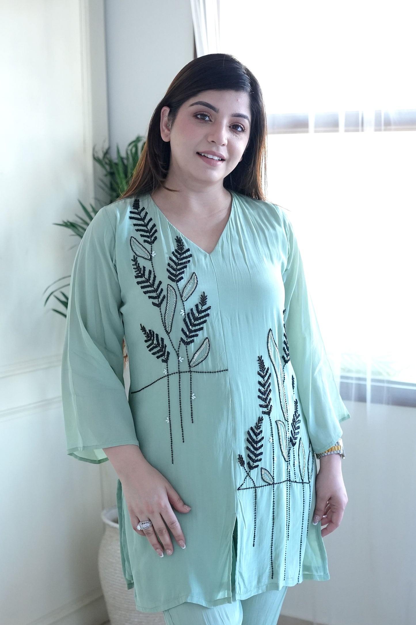 Meerab Sea Green Embroidered Co ord Set