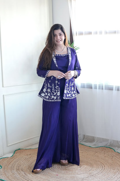 Haya Purple Embroidered Garara Set