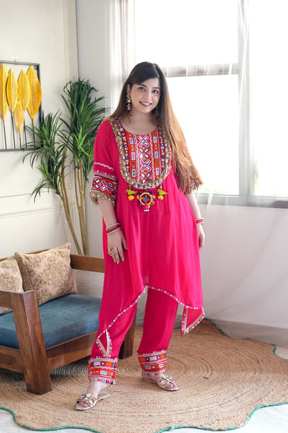 Areeb Hot Pink Embroidered Chogha Set