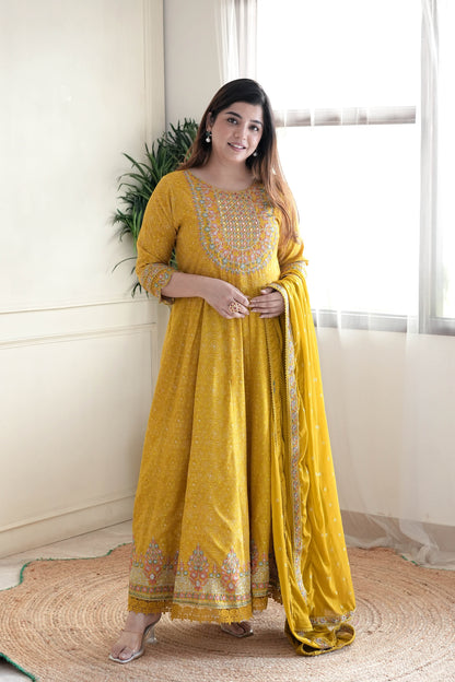 Meera Yellow Voluminous And Embroidred Anarkali Suit