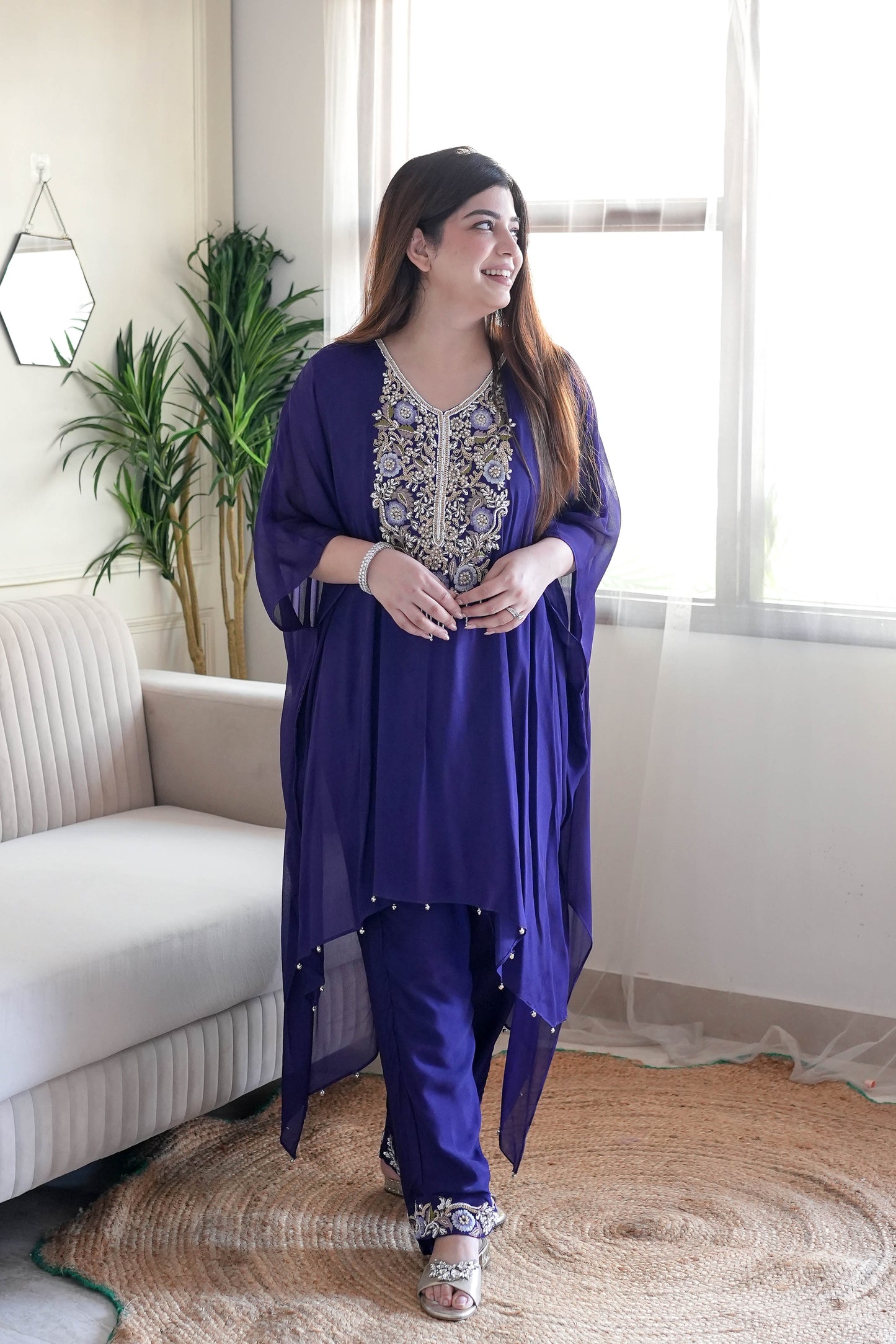 Adyaahi Purple Hand Embroidered Kaftan Set