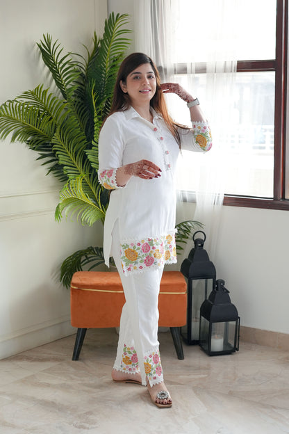 Nehel White Embroidered Cordset