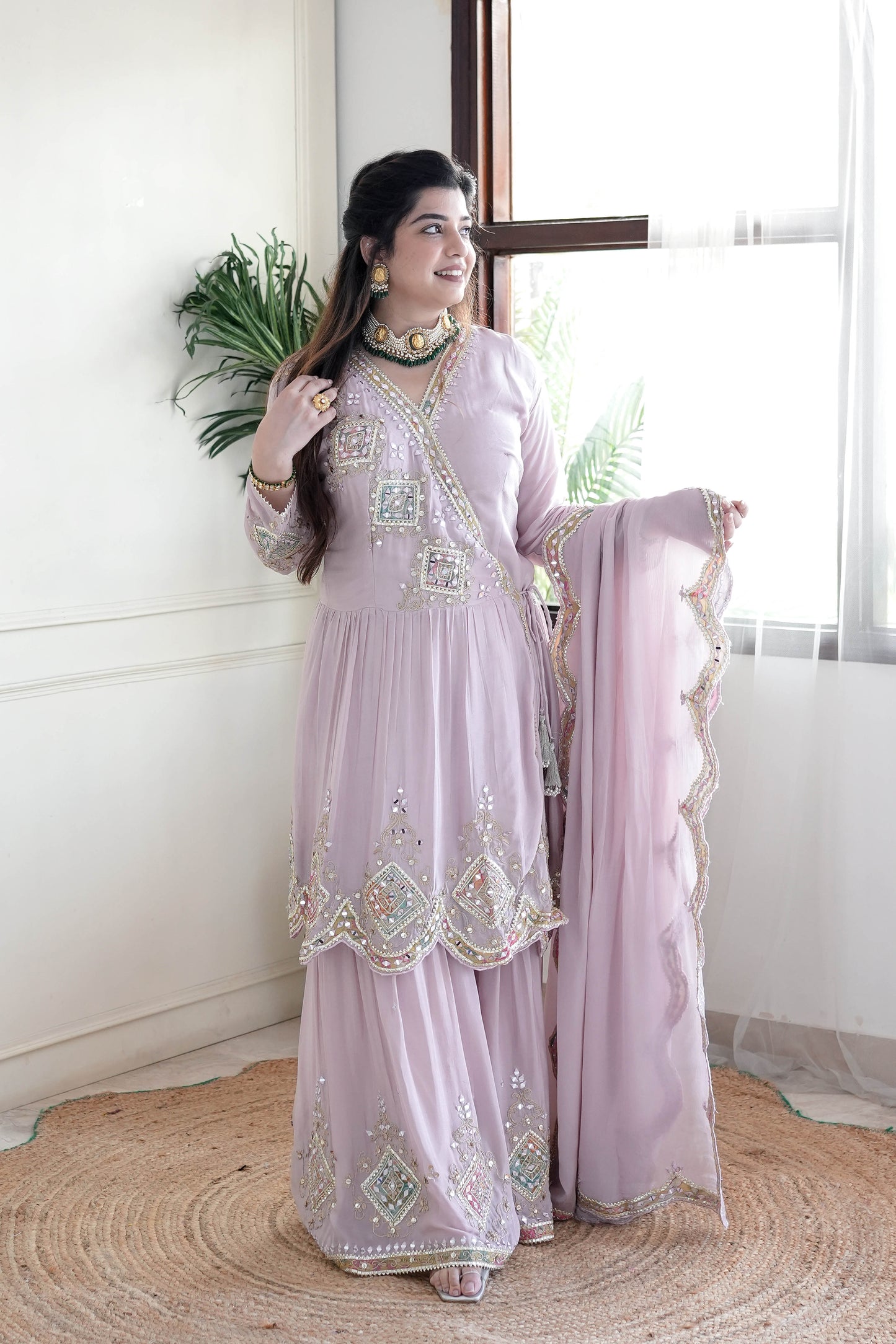 Anaya Pink Mirror Work Sharara Set