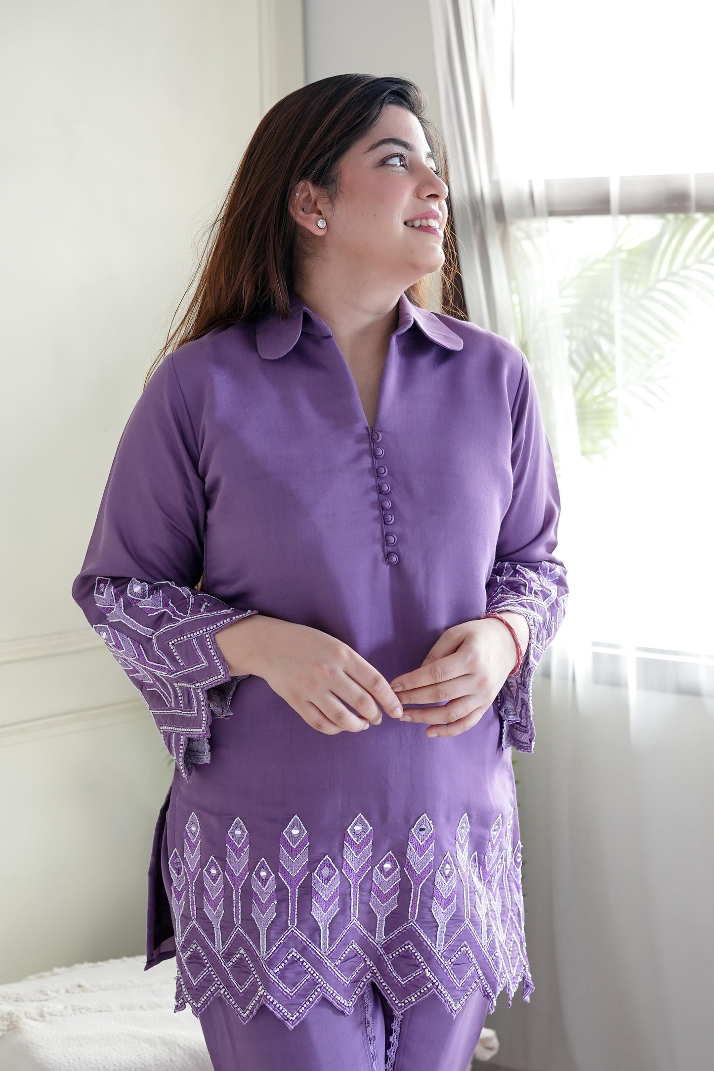 Safah Purple Embroidered Dhoti Set