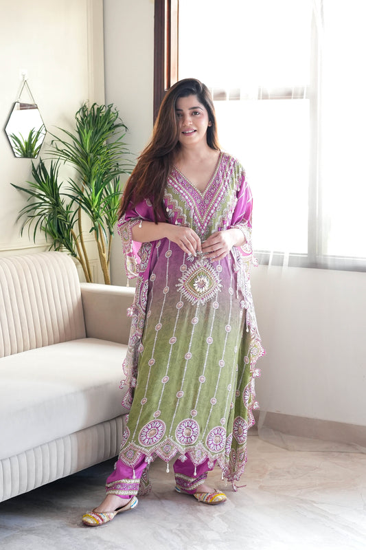 Preet Shades Of Pink Printed Kaftan Set