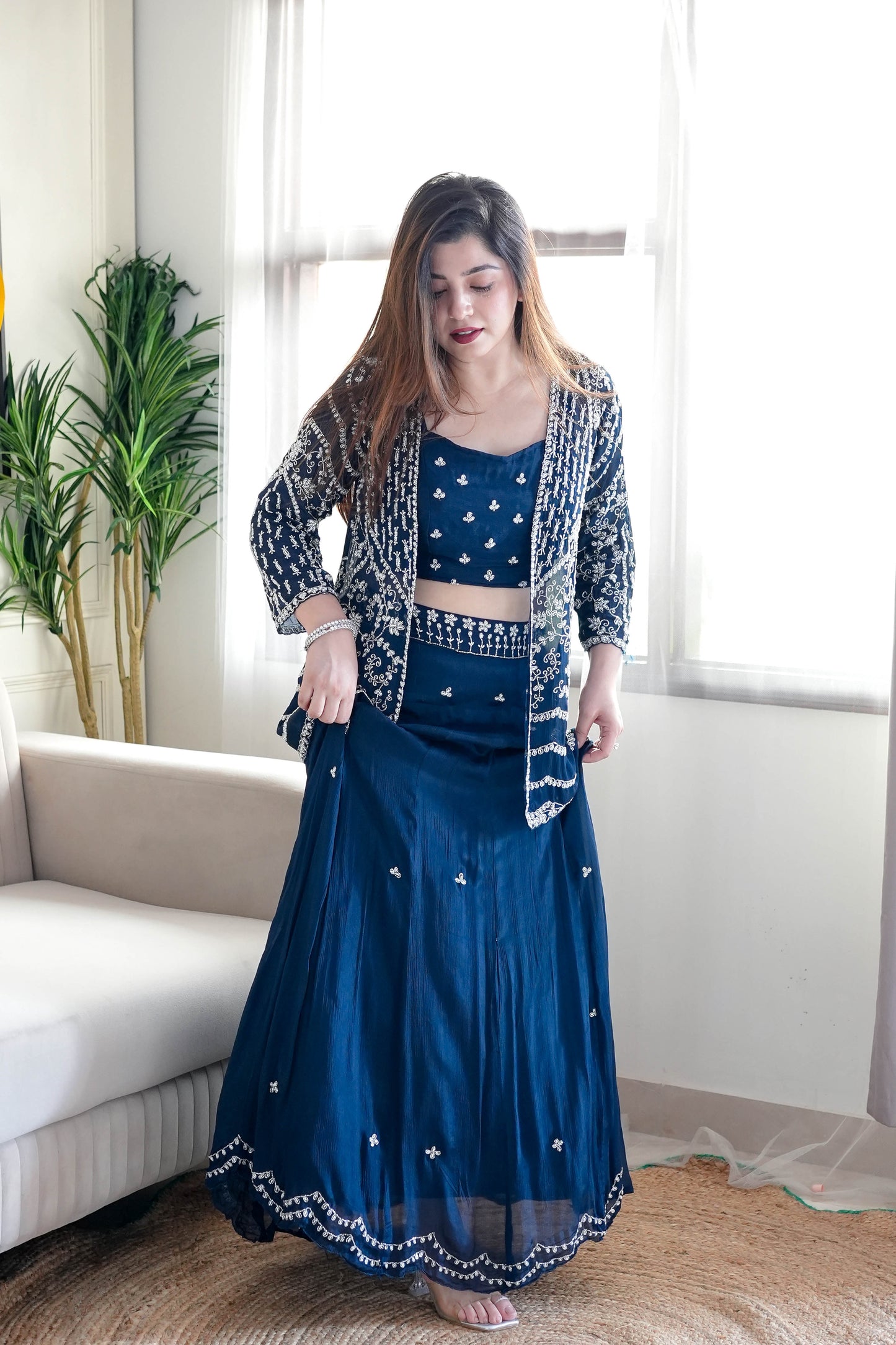 Jeenat Blue Embroidered Three Piece Set