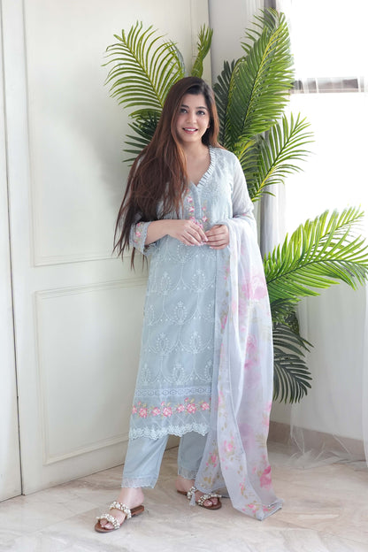 Bani Grey Thread Detailing Pakistani Suit Set