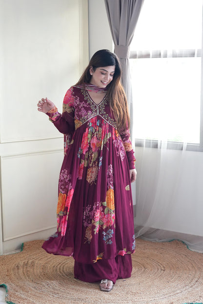 Varah Wine Anarkali Suit Set