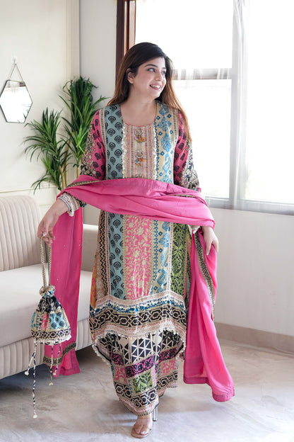 Tira Luxe Pink Embroidered Suit Set