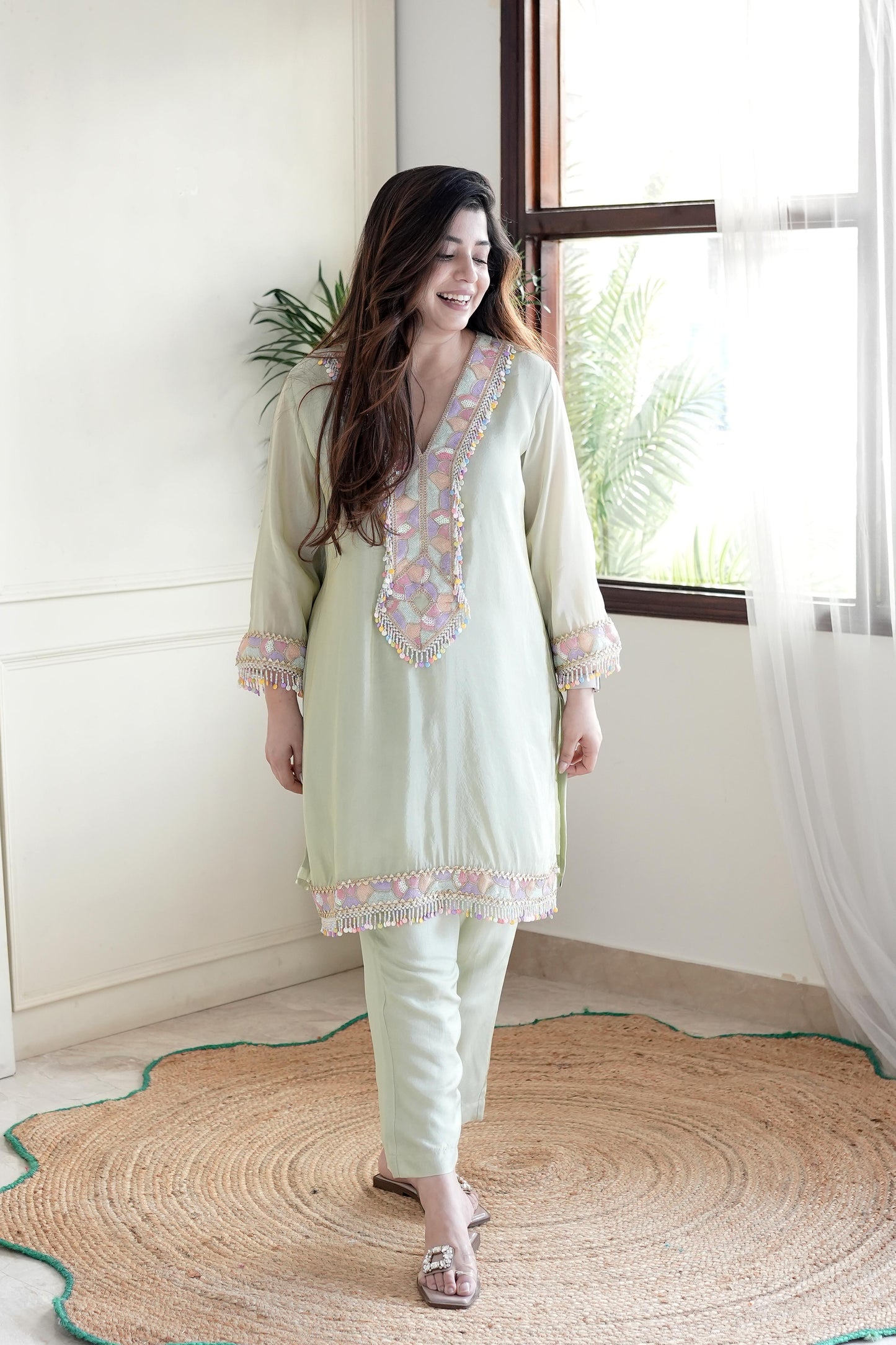 Zoya Green Embroidered Co ord Set