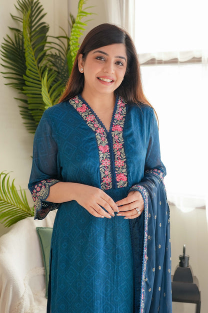 Meena Blue Embroidered Suit Set