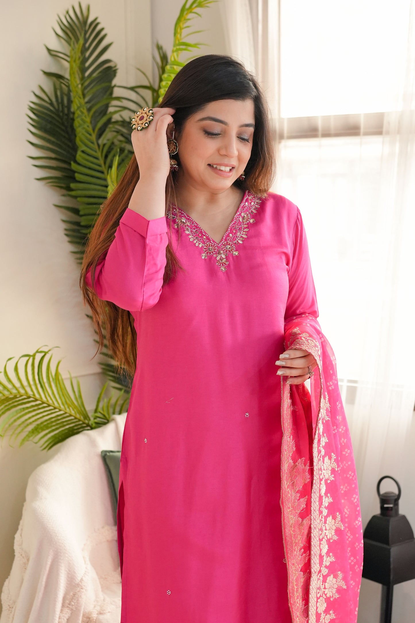 Mairah Pink Silk Suit Set