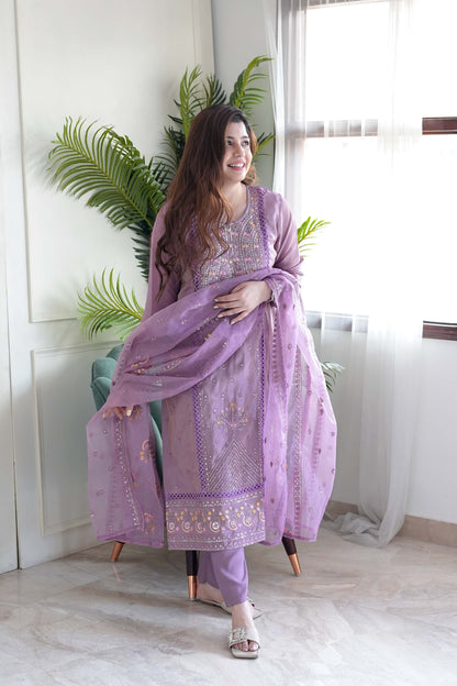 Miya Purple Embroidered Pakistani Suit