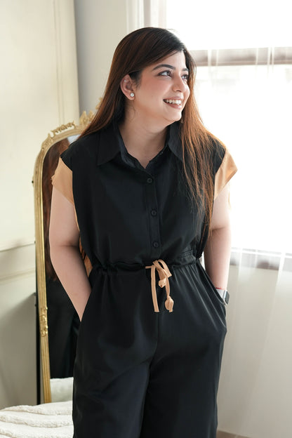 Daisy Black Front Knot Jumpsuit